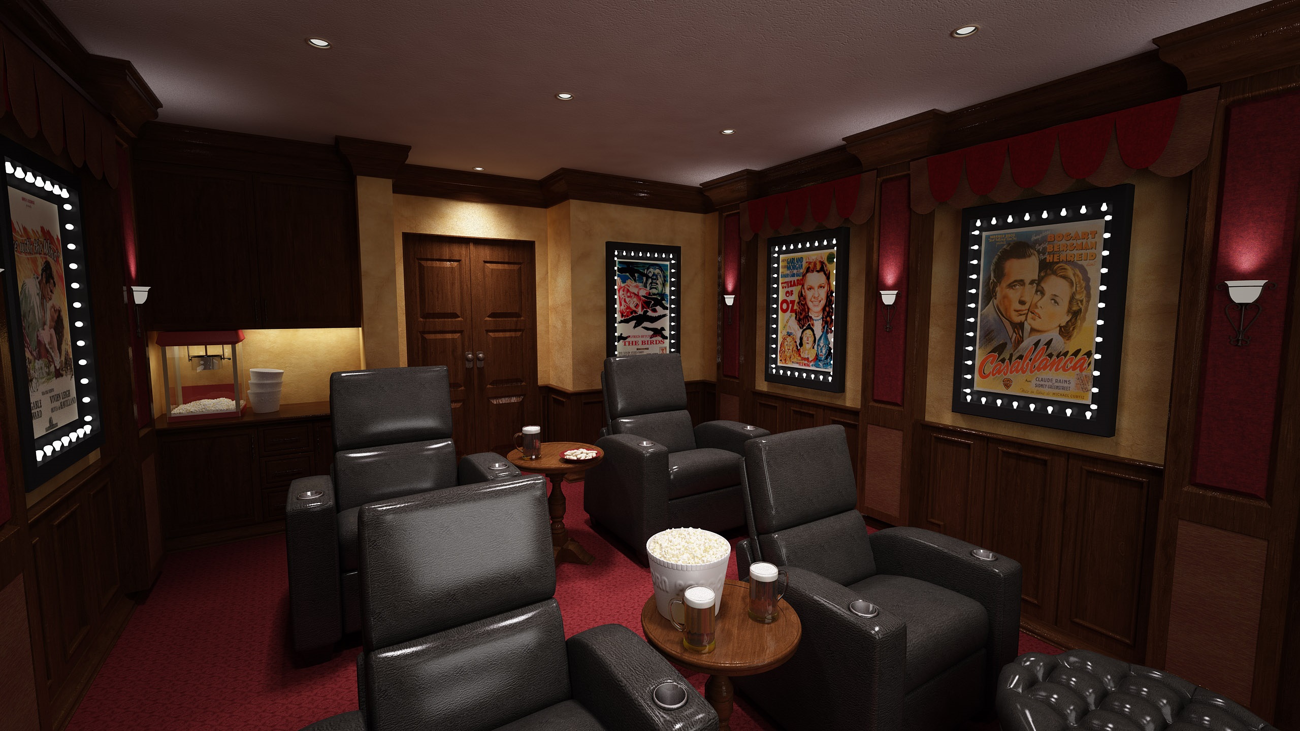 Custom interior home theater design and architectural lighting visualization