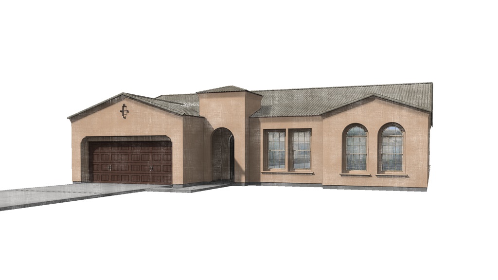 Architectural illustration of a residential home using a stylized digital watercolor rendering system